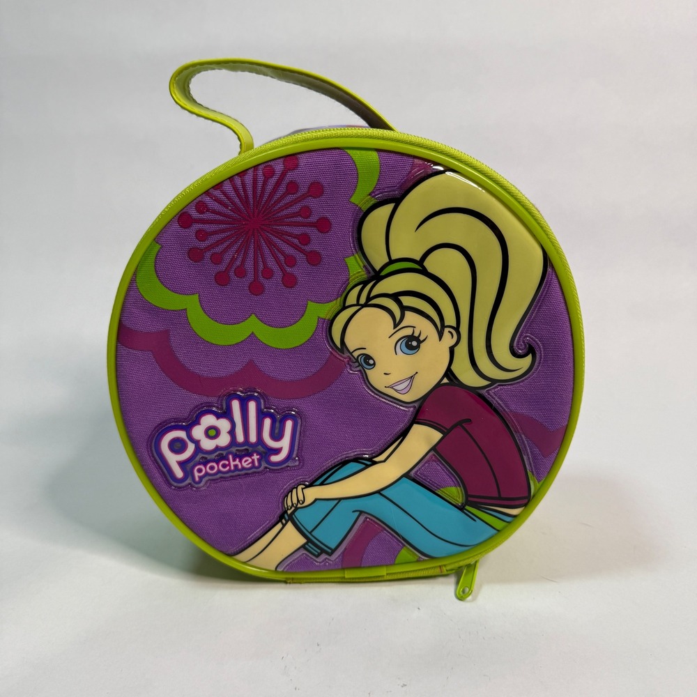Vintage Polly Pocket Purple‎ Lime Green Round Doll Carrying Case Storage Bag Y2K